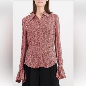 Paco Rabanne Orange Black Pattern Button Up Blouse - Size 38 or US 6